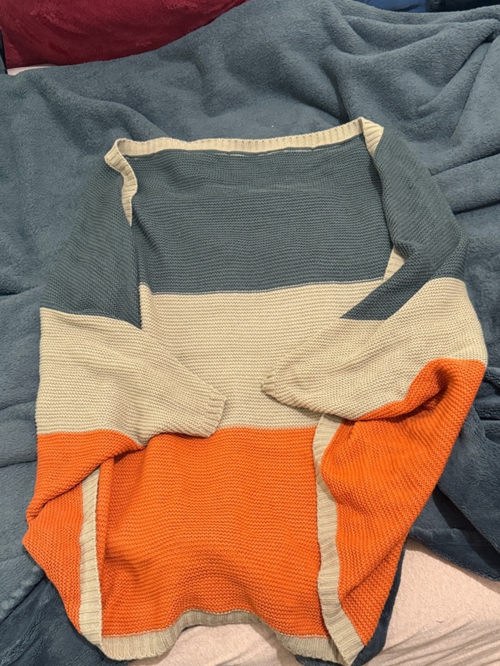 Men's Colorblock Knit Sweater - Gray, Cream & Orange